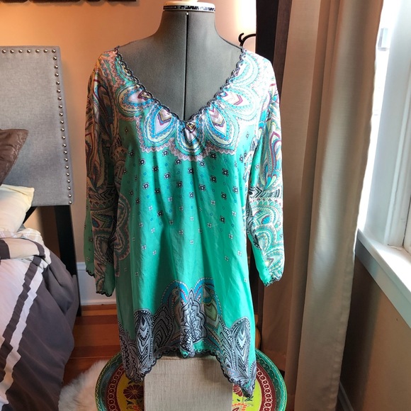 Johnny Was silk tunic top size medium Excellent! - Picture 2 of 8